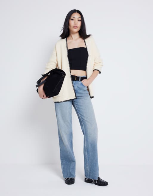 River Island - Cremefarvet cardigan med sømdesign