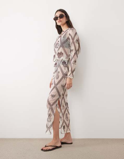 River Island - Cremefarvet maxinederdel med hæklet look og motiver - Del af sæt - view 1