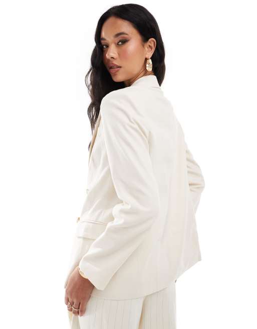 River Island - Cremehvid blazer i hør, 4 af 4