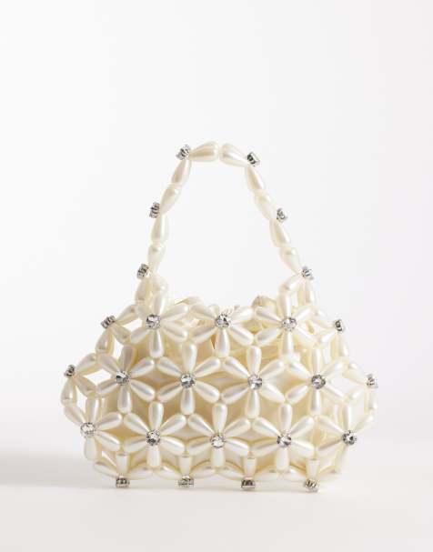 River Island - Cremehvid håndtaske med perleudsmykket blomsterdesign - view 1
