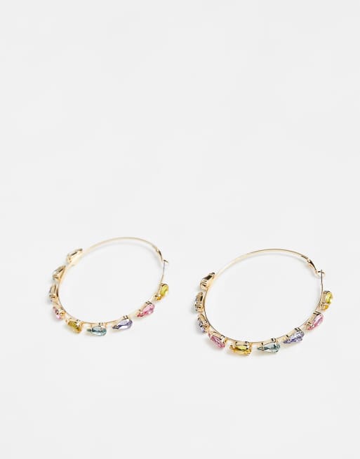 River Island – Creolen in Goldoptik mit Kristallverzierung in Regenbogenfarben, 4 von 4