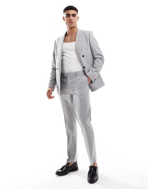 River Island crepe stripe suit pants in grey - view 1
