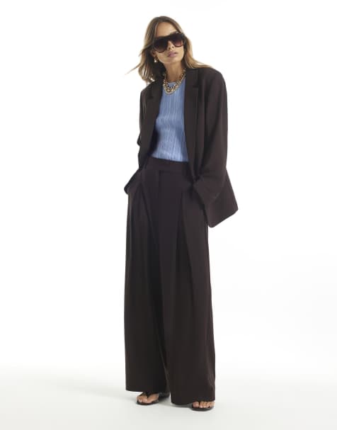 River Island Crepe wide leg trousers in brown - dark - view 1