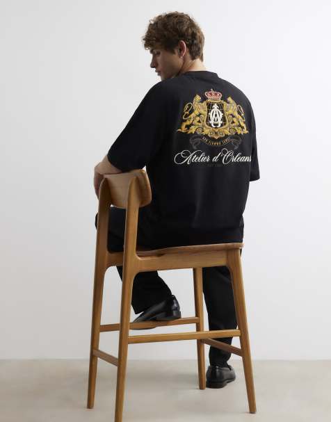 River Island Crest atelier oversized fit t-shirt in black - view 1