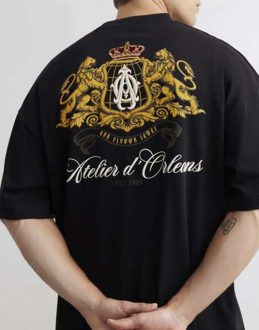 River Island Crest atelier oversized fit t-shirt in black, 2 of 4