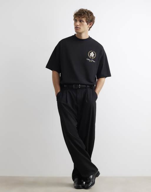River Island Crest atelier oversized fit t-shirt in black, 4 of 4