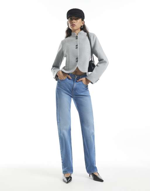 River Island Crest button drummer jacket in grey, 3 of 4