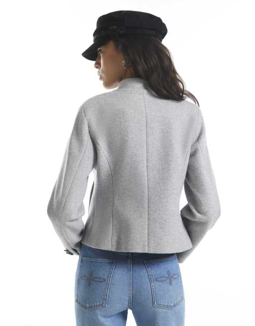 River Island Crest button drummer jacket in grey, 4 of 4