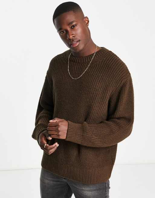 River Island crew neck jumper in brown | ASOS