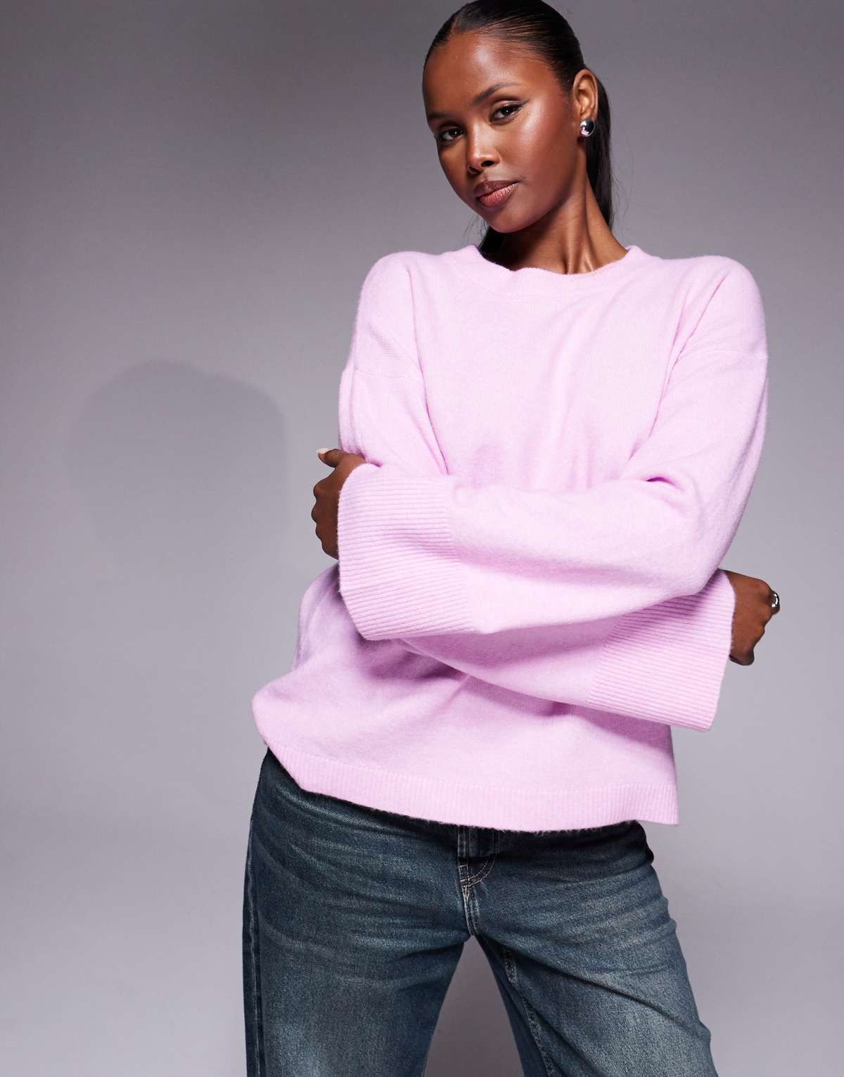 River Island crew neck knitted jumper in pink