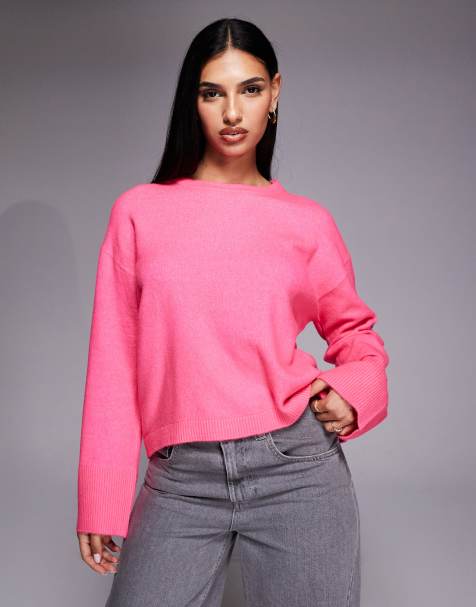 River Island crew neck knitted jumper in pink - view 1