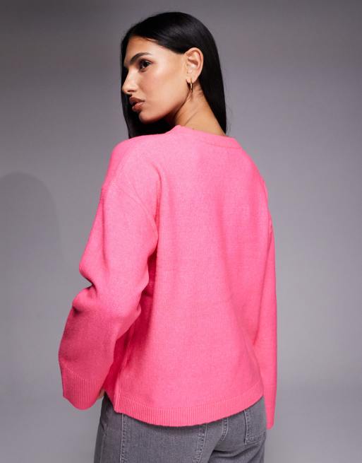 River Island crew neck knitted jumper in pink, 2 of 4