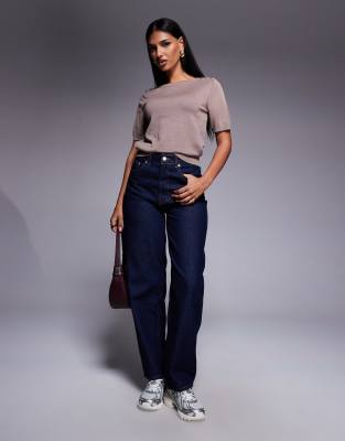 River Island Crew Neck Knitted Tee In Brown