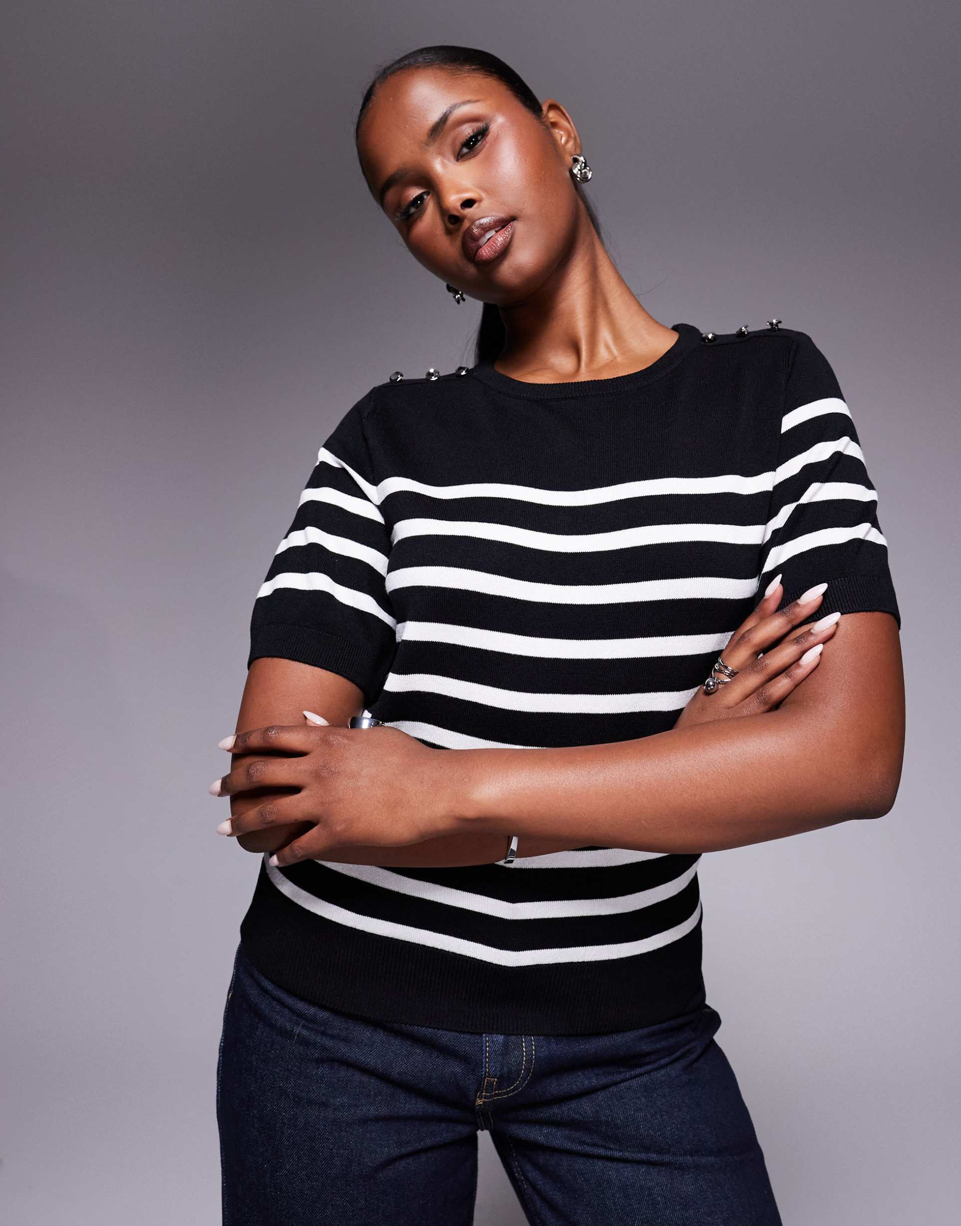 river island crew neck knitted tee in stripe