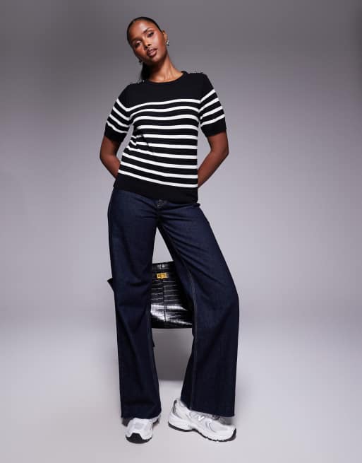 River Island crew neck knitted tee in stripe, 2 of 4