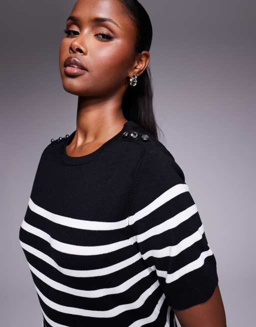 River Island crew neck knitted tee in stripe, 3 of 4