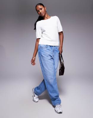 River Island Crew Neck Knitted Tee In White