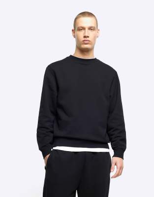 River Island crew neck sweatshirt in black