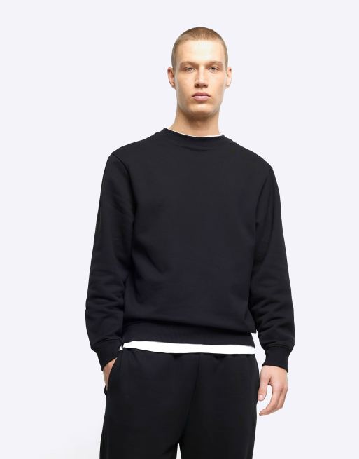 River Island crew neck sweatshirt in black | ASOS