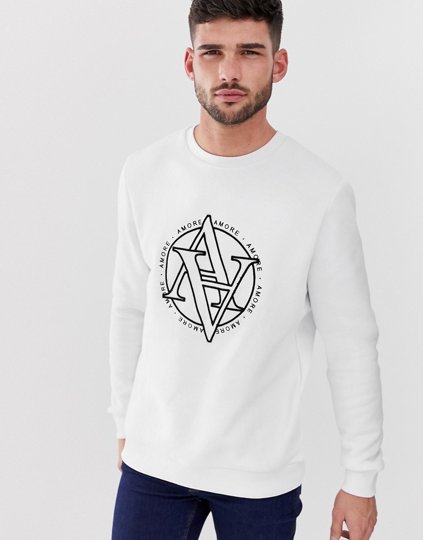 River Island crew neck sweatshirt with logo print in white