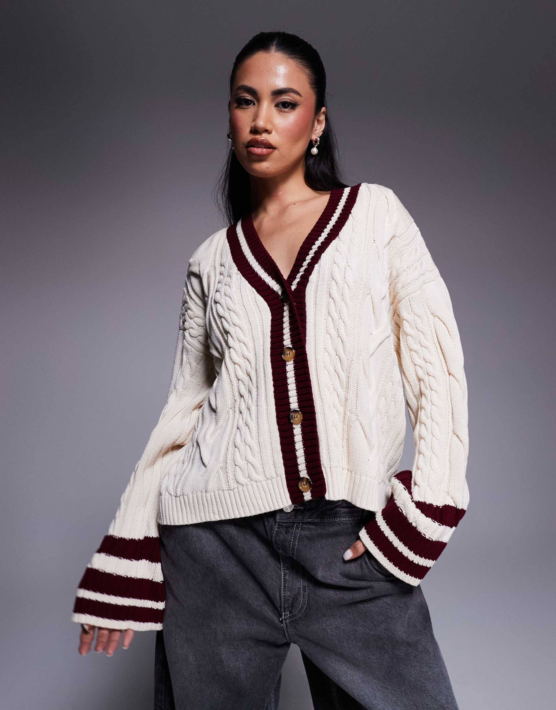 river island cricket style cardigan in white