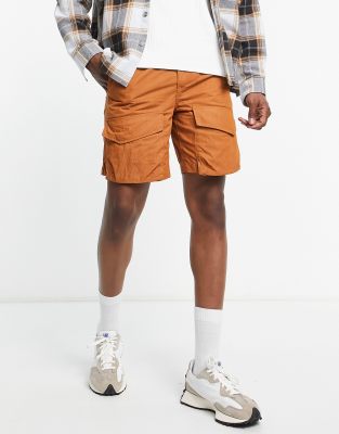 River Island crinkle cargo shorts in rust