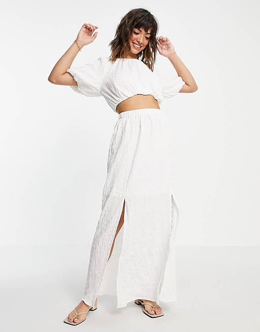 Skirts River Island crinkle fabric co-ord maxi skirt in cream 