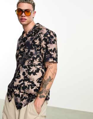 River Island Brown Tiger Print Short Sleeve Shirt