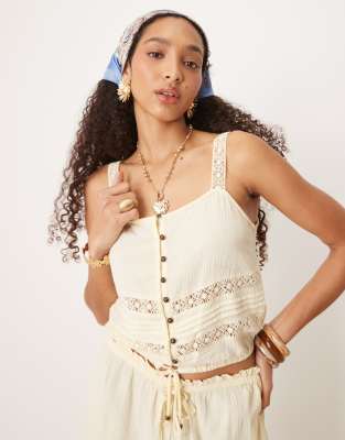 River Island crinkle tank top co-ord in light yellow