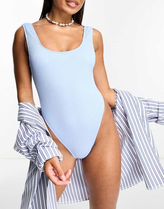 River Island - crinkle texture swimsuit in light blue