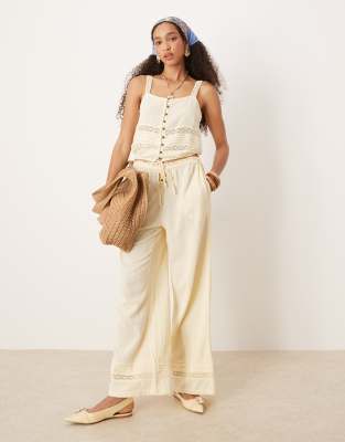 River Island River Island crinkle trouser co-ord in light yellow