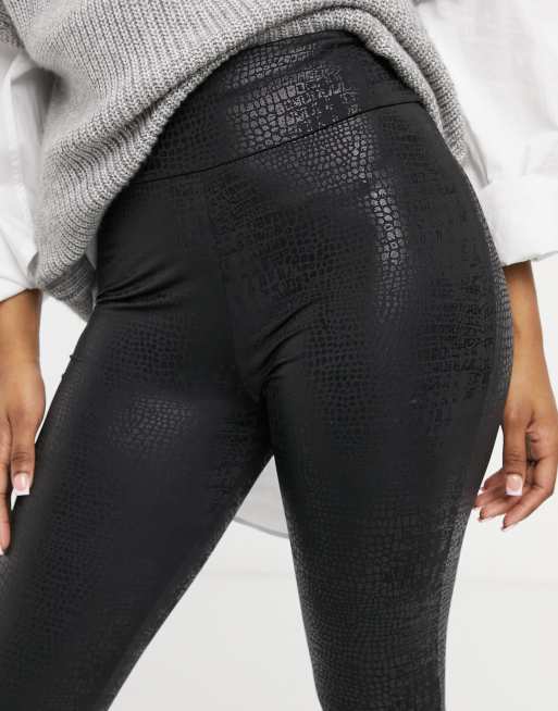 River Island croc coated leggings in black