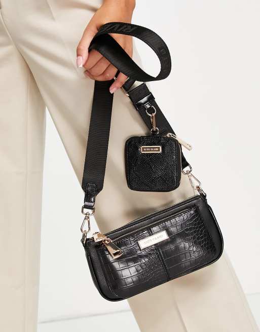 River Island Black Croc Embossed Cross Body Bag