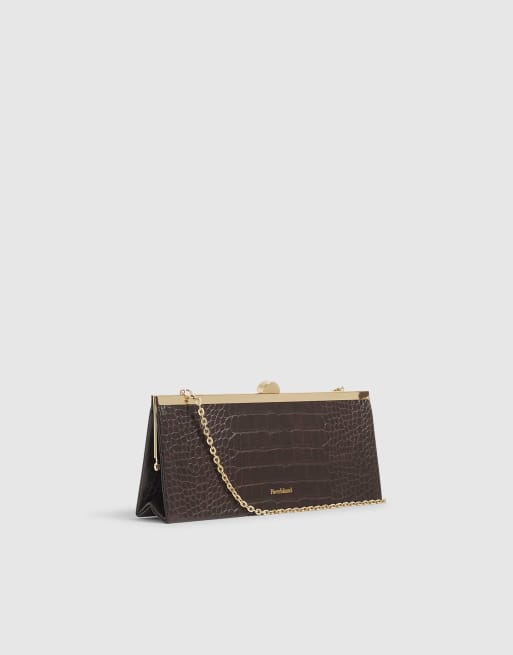 River Island Croc embossed east west clutch bag in brown - dark, 2 of 4