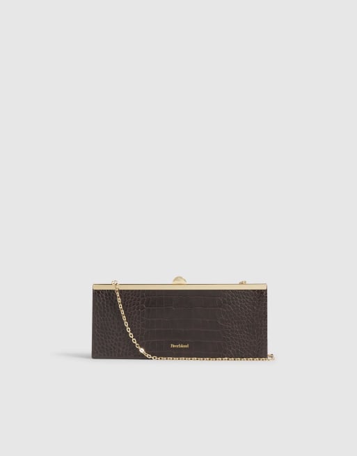 River Island Croc embossed east west clutch bag in brown - dark, 3 of 4