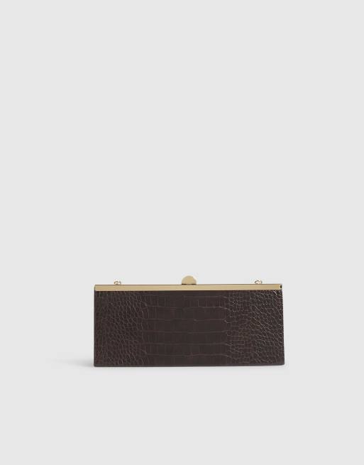 River Island Croc embossed east west clutch bag in brown - dark, 4 of 4