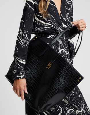 River Island Croc embossed tote bag in black