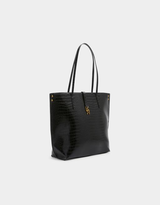 River Island Croc embossed tote bag in black ASOS