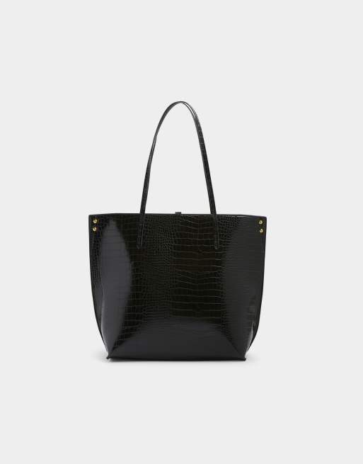 River Island Croc embossed tote bag in black