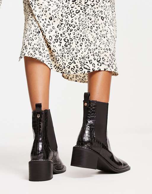 Stereotype afdeling conversie River Island croc gusset detail boot in black | ASOS