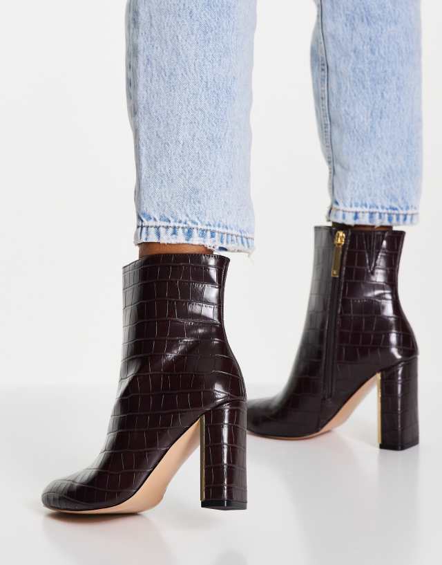 River Island croc heeled boot in brown