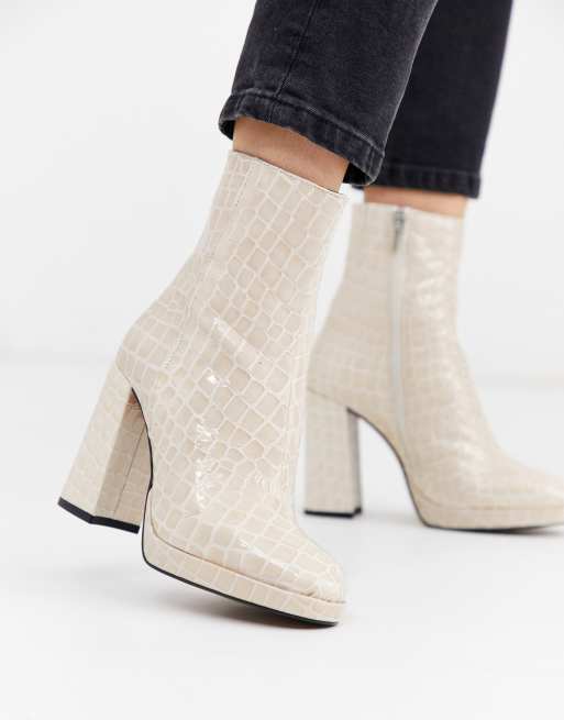 River Island croc platform boot in cream | ASOS