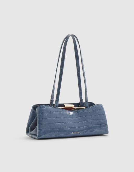 River Island Croc print metal frame shoulder bag in blue, 4 of 4