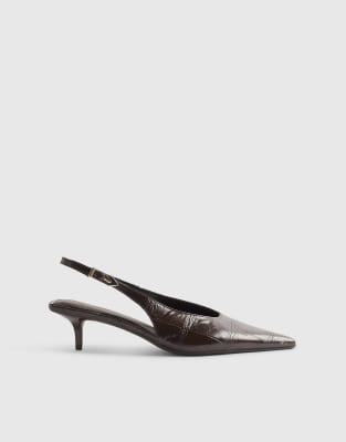  Croc print sling back court heels  - dark