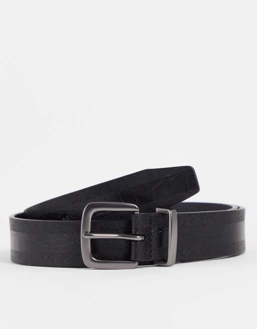 River Island croc split belt in black | ASOS