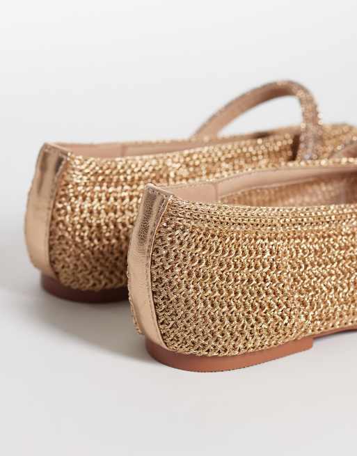River Island crochet ballet flats in rose gold, 3 of 4