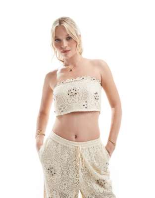 River Island Crochet Bandeau Top In Brown