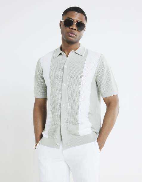 River Island Crochet colour block shirt in green - light - view 1