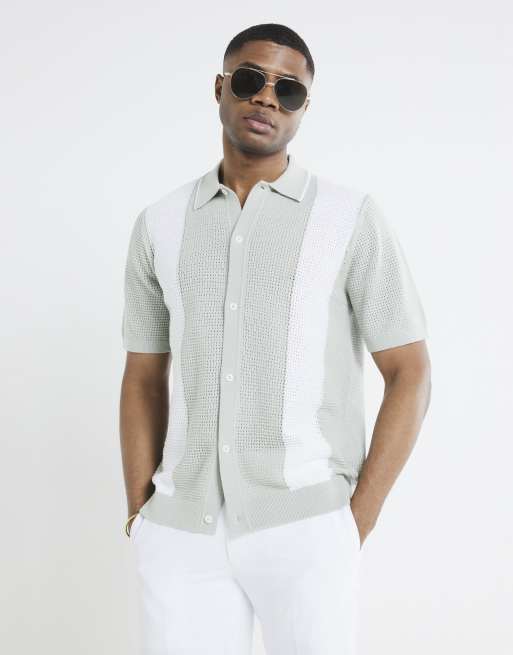 River Island Crochet colour block shirt in green - light