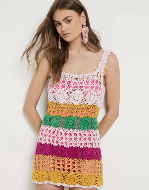 River Island crochet colourblock mini dress in multi - view 1